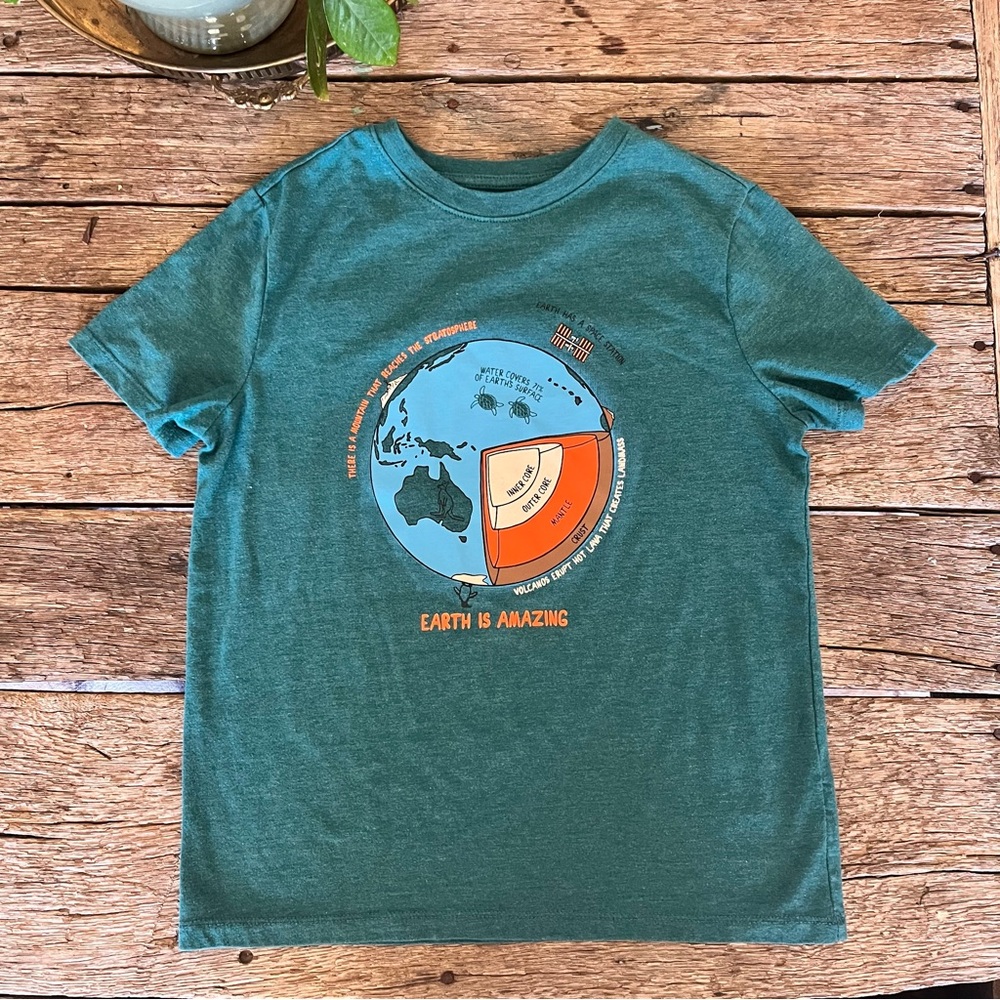 Cat & Jack Teal Earth Graphic Kids T-Shirt Medium 8